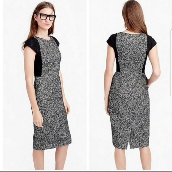 J. Crew Dresses & Skirts - J Crew 12 Tweed Dress Black White Lace Cap Sleeves